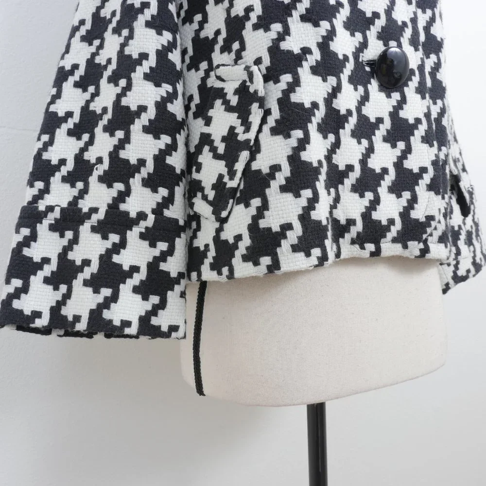 Nygard Black White Houndstooth Design Retro Coat Wide Half Sleeve SZ 8 Jacket - Picture 4 of 14